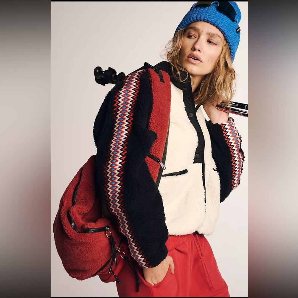 Free People Hit The Slopes Printed Fleece Jacket NWOT Medium